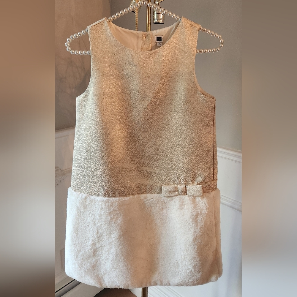 Girls Janie and Jack fur and champagne lame dress NWT size 12